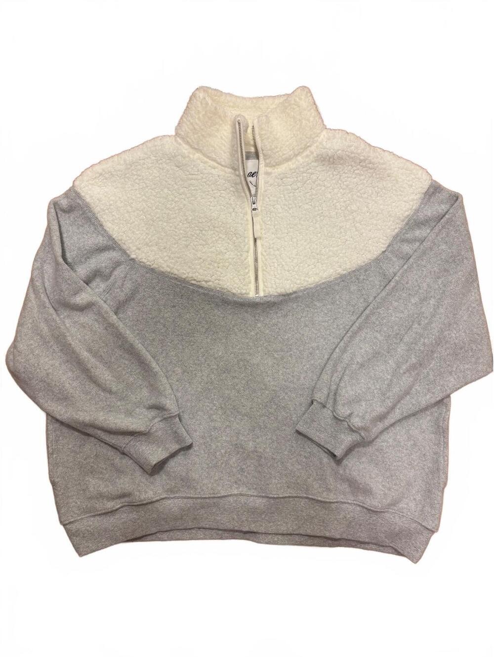Aerie Women's Large Gray and White Sherpa Quarter-Zip Pullover Sweatshirt